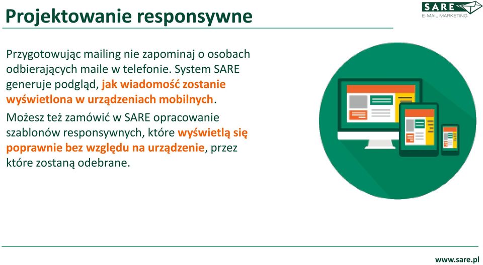 System SARE generuje podgląd, jak wiadomość zostanie wyświetlona w urządzeniach