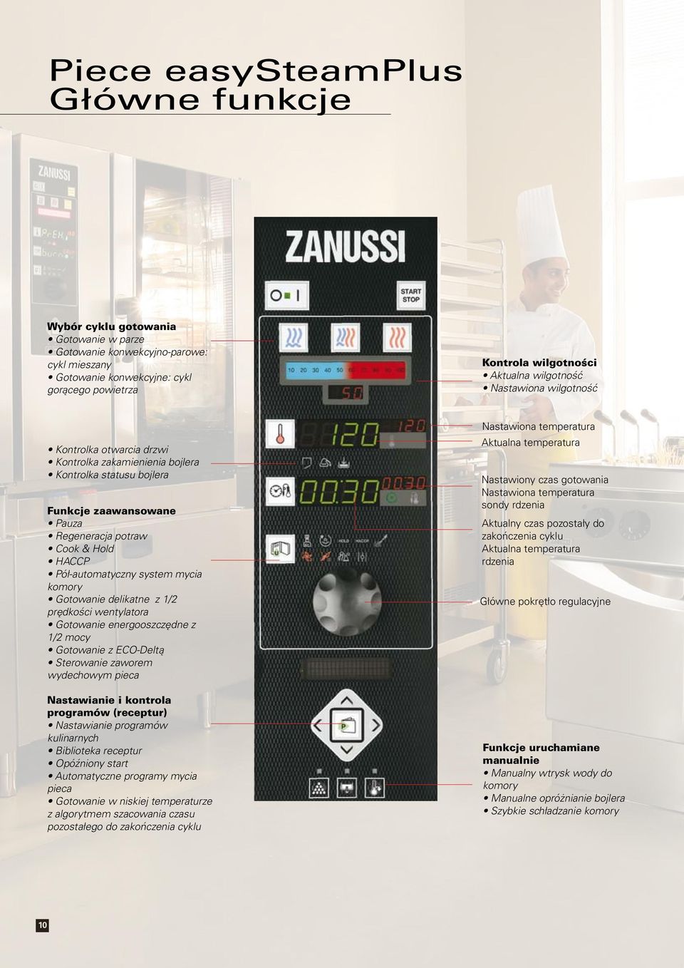 system mycia komory Gotowanie delikatne z 1/2 prędkości wentylatora Gotowanie energooszczędne z 1/2 mocy Gotowanie z ECO-Deltą Sterowanie zaworem wydechowym pieca Nastawianie i kontrola programów