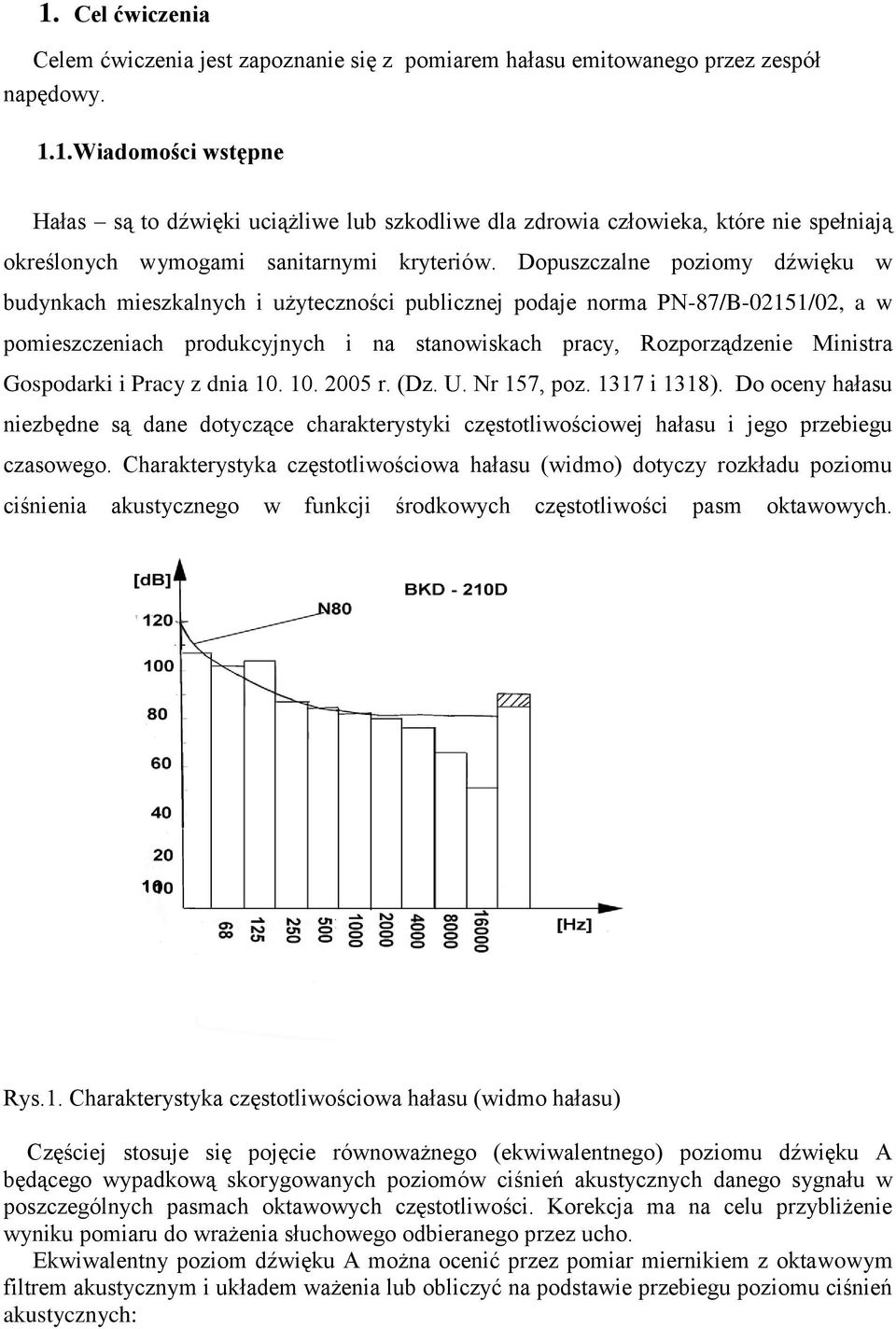 Gospodarki i Pracy z dnia 10. 10. 2005 r. (Dz. U. Nr 157, poz. 1317 i 1318). Do oceny hałasu niezbędne są dane dotyczące charakterystyki częstotliwościowej hałasu i jego przebiegu czasowego.