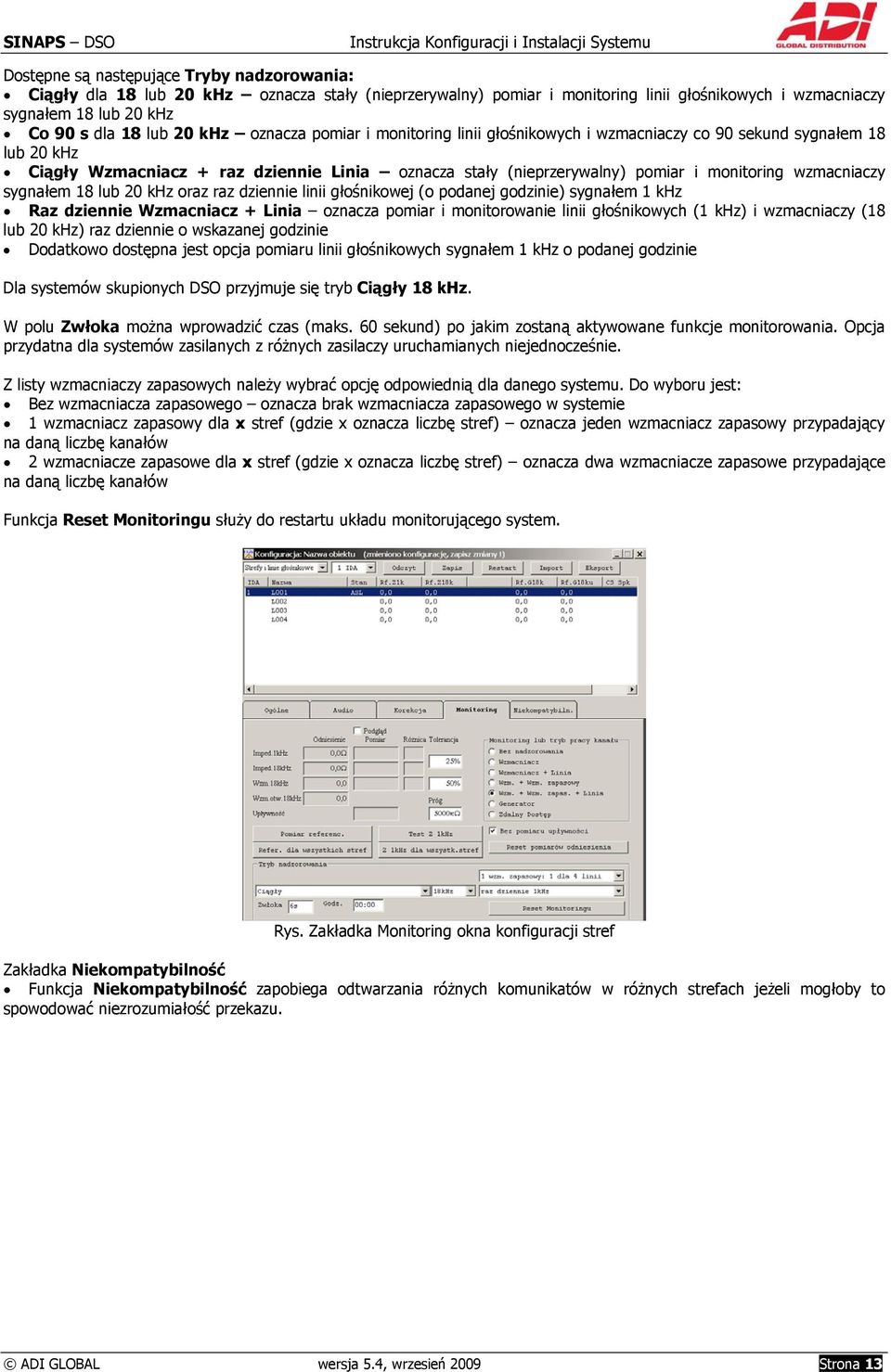 wzmacniaczy sygnałem 18 lub 20 khz oraz raz dziennie linii głośnikowej (o podanej godzinie) sygnałem 1 khz Raz dziennie Wzmacniacz + Linia oznacza pomiar i monitorowanie linii głośnikowych (1 khz) i
