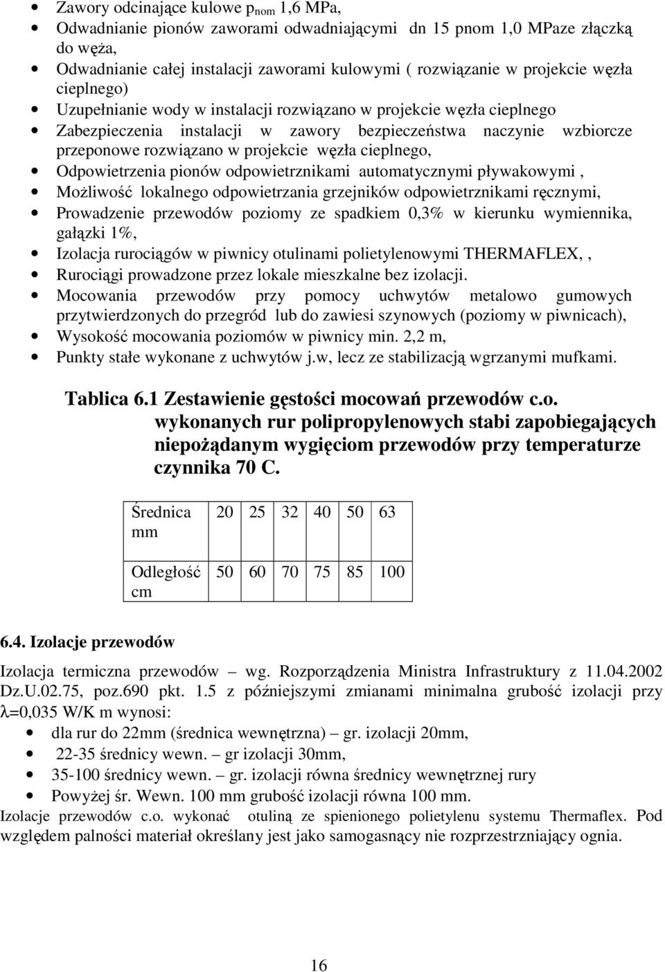 cieplnego, Odpowietrzenia pionów odpowietrznikami automatycznymi pływakowymi, Możliwość lokalnego odpowietrzania grzejników odpowietrznikami ręcznymi, Prowadzenie przewodów poziomy ze spadkiem 0,3% w