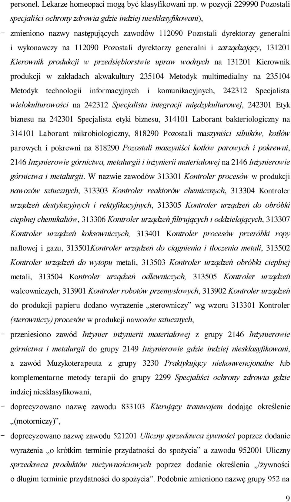 dyrektorzy generalni i zarządzający, 131201 Kierownik produkcji w przedsiębiorstwie upraw wodnych na 131201 Kierownik produkcji w zakładach akwakultury 235104 Metodyk multimedialny na 235104 Metodyk