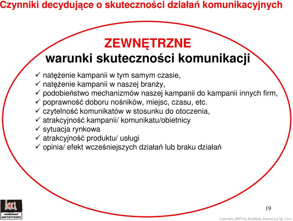 poprawność doboru nośników, miejsc, czasu, etc.