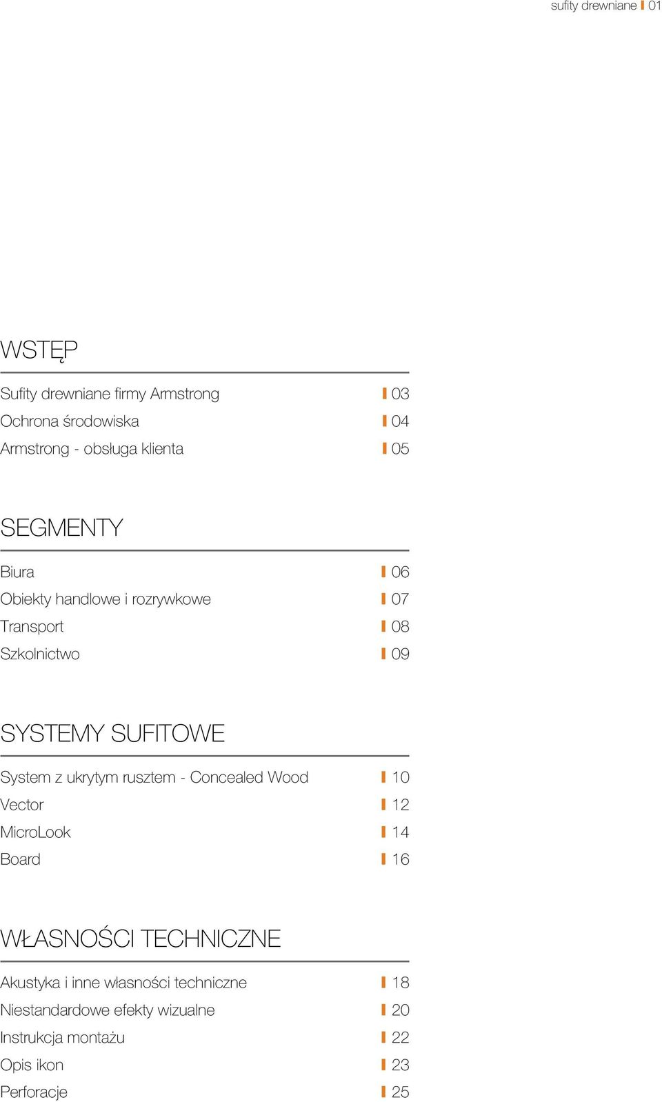 System z ukrytym rusztem - Concealed Wood I 10 Vector I 12 MicroLook I 14 Board I 16 WŁASNOŚCI TECHNICZNE Akustyka i