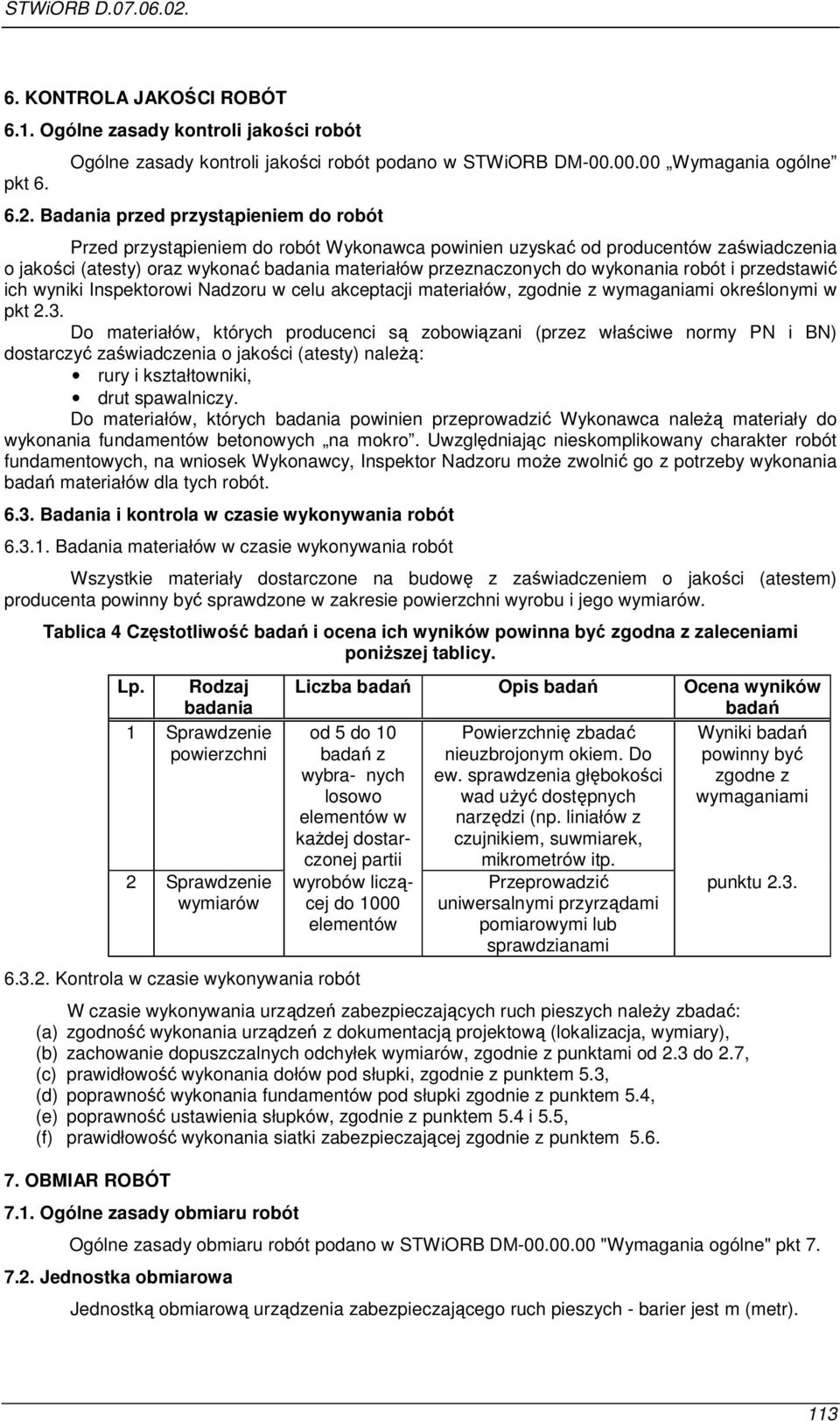 wykonania robót i przedstawić ich wyniki Inspektorowi Nadzoru w celu akceptacji materiałów, zgodnie z wymaganiami określonymi w pkt 2.3.