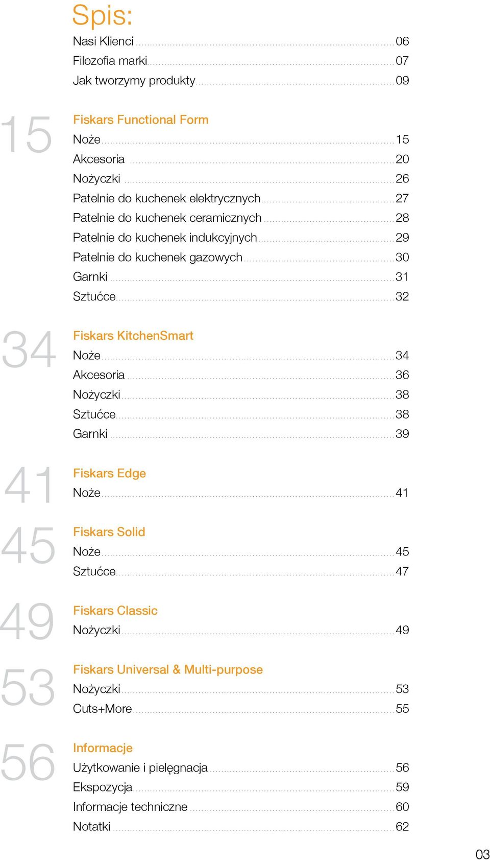 ..31 Sztućce...32 34 Fiskars KitchenSmart Noże...34 Akcesoria...36 Nożyczki...38 Sztućce...38 Garnki...39 41 Fiskars Edge Noże...41 45 Fiskars Solid Noże...45 Sztućce.