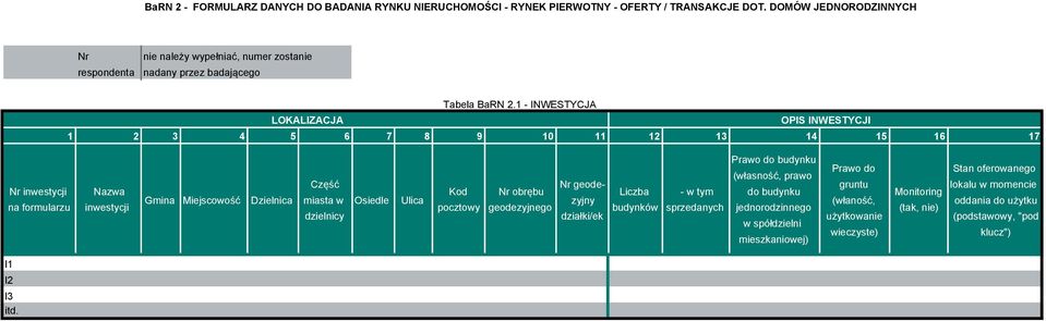 - INWESTYCJA LOKALIZACJA OPIS INWESTYCJI 4 5 6 7 8 9 0 4 5 6 7 inwestycji na formularzu Nazwa inwestycji Gmina Miejscowość Dzielnica Część miasta w dzielnicy Osiedle Ulica