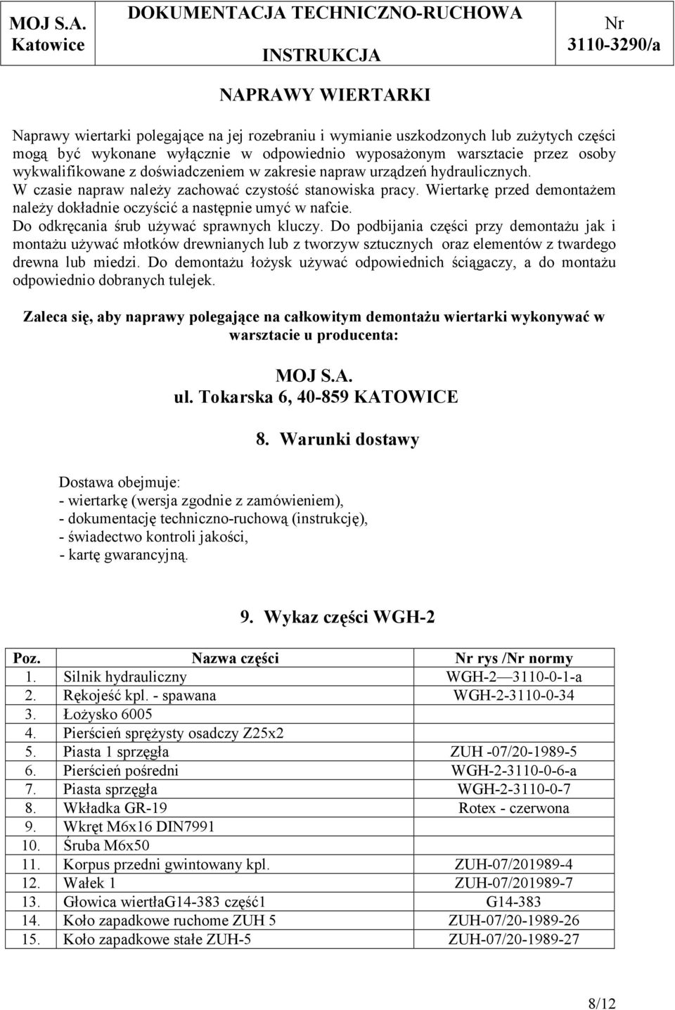 Wiertarkę przed demontażem należy dokładnie oczyścić a następnie umyć w nafcie. Do odkręcania śrub używać sprawnych kluczy.