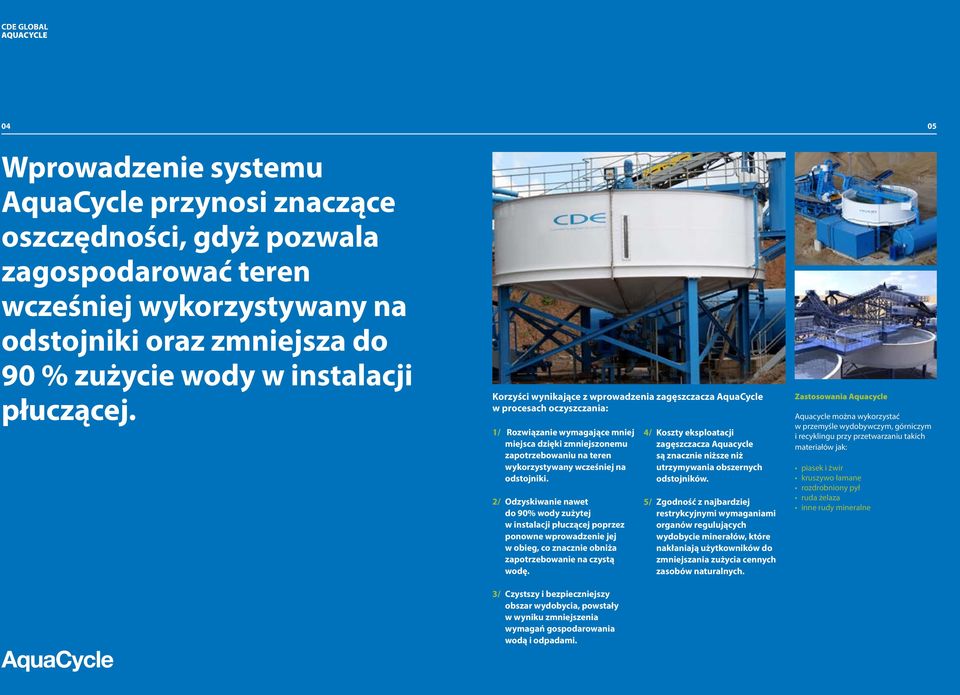 Korzyści wynikające z wprowadzenia zagęszczacza AquaCycle w procesach oczyszczania: 1/ Rozwiązanie wymagające mniej miejsca dzięki zmniejszonemu zapotrzebowaniu na teren wykorzystywany wcześniej na