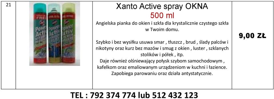 szklanych stolików i półek, itp.