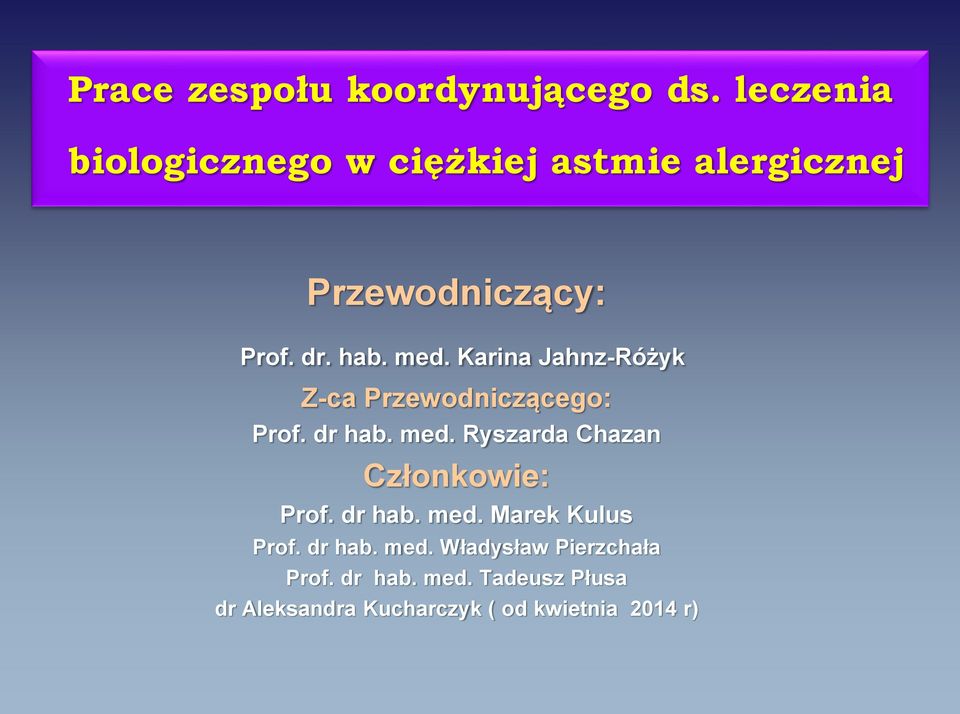 Karina Jahnz-Różyk Z-ca Przewodniczącego: Prof. dr hab. med.