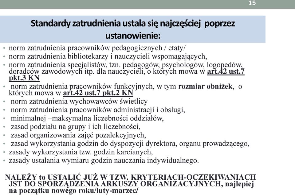 3 KN norm zatrudnienia pracowników funkcyjnych, w tym rozmiar obniżek, o których mowa w art.42 ust.7 pkt.