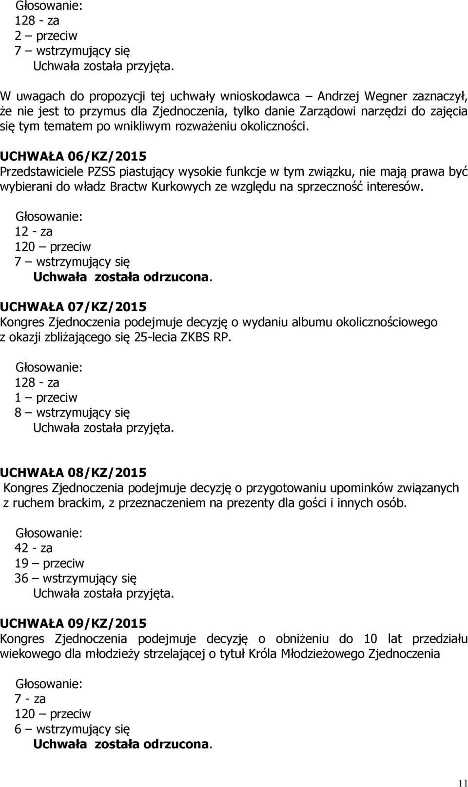 okoliczności. UCHWAŁA 06/KZ/2015 Przedstawiciele PZSS piastujący wysokie funkcje w tym związku, nie mają prawa być wybierani do władz Bractw Kurkowych ze względu na sprzeczność interesów.