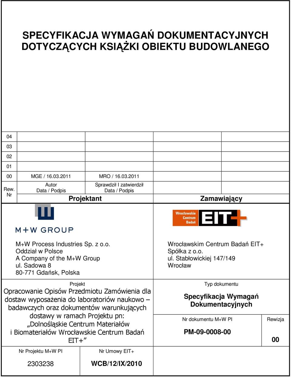 Sadowa 8 80-771 Gdańsk, Polska Projekt Opracowanie Opisów Przedmiotu Zamówienia dla dostaw wyposaŝenia do laboratoriów naukowo badawczych oraz dokumentów warunkujących dostawy w ramach Projektu pn: