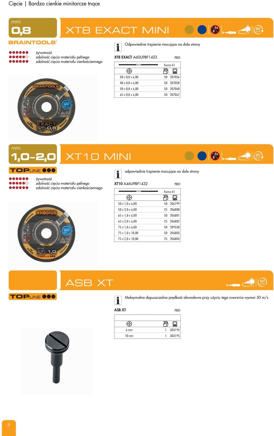 zdolność cięcia materiału pełnego zdolność cięcia materiału cienkościennego XT10 A46U9BF1432 Forma 41 PK01 50 x 1,0 x 6,00 50 206799 50 x 2,0 x 6,00 25 2060 65 x 1,0 x 6,00 50 2061 65 x 2,0 x 6,00 25