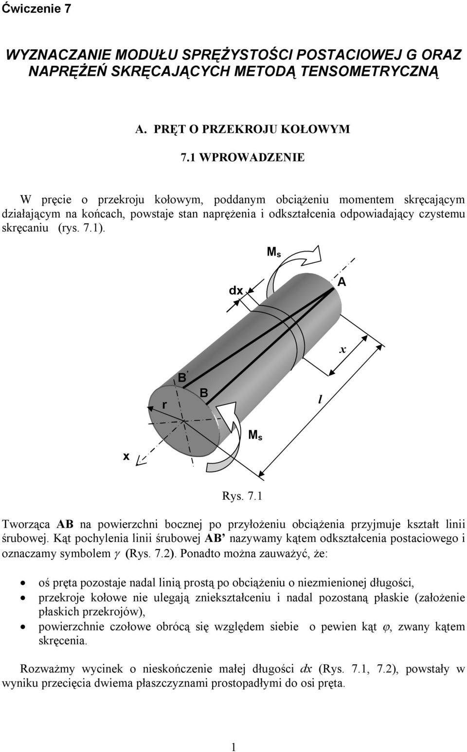 dx A x r B B l x Ry. 7. Tworząca AB na powierzchni bocznej po przyłożeniu obciążenia przyjmuje kztałt linii śrubowej.