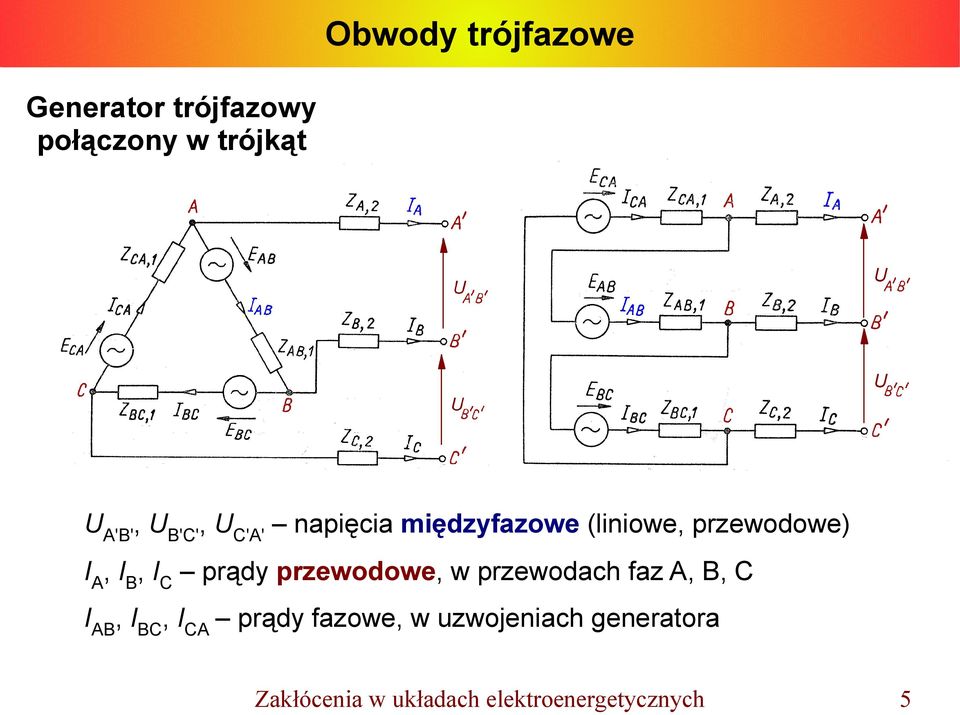 przewodowe, w przewodach faz A, B, C I AB, I BC, I CA prądy