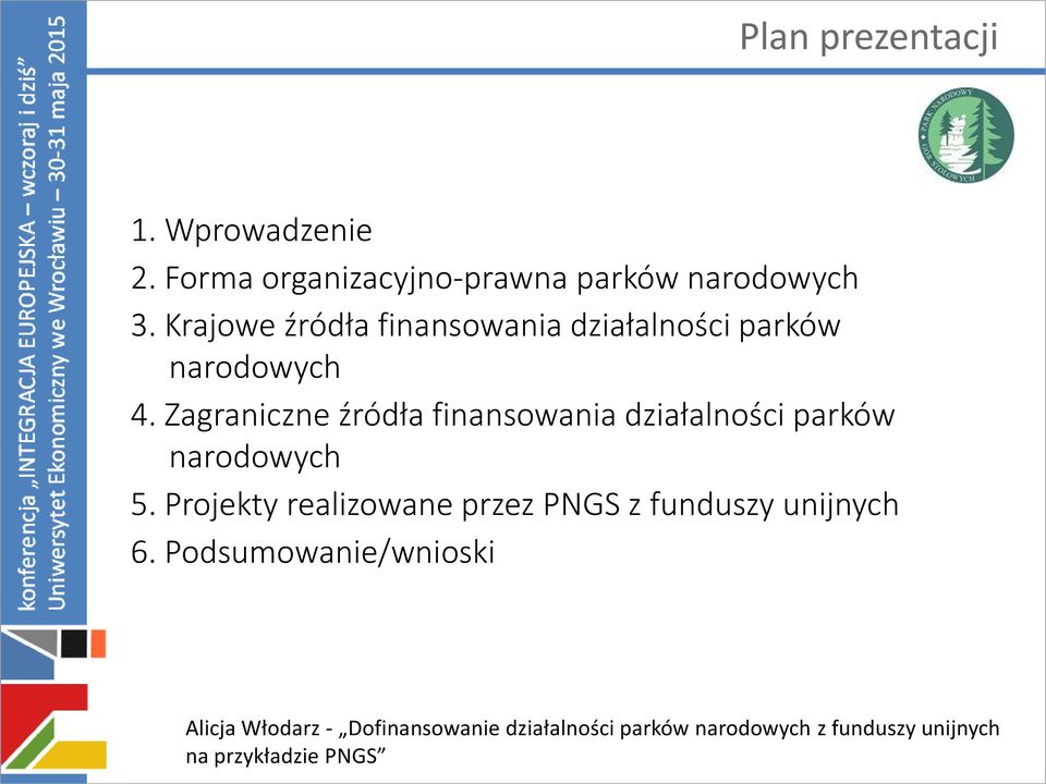 Krajowe źródła finansowania działalności parków narodowych 4.