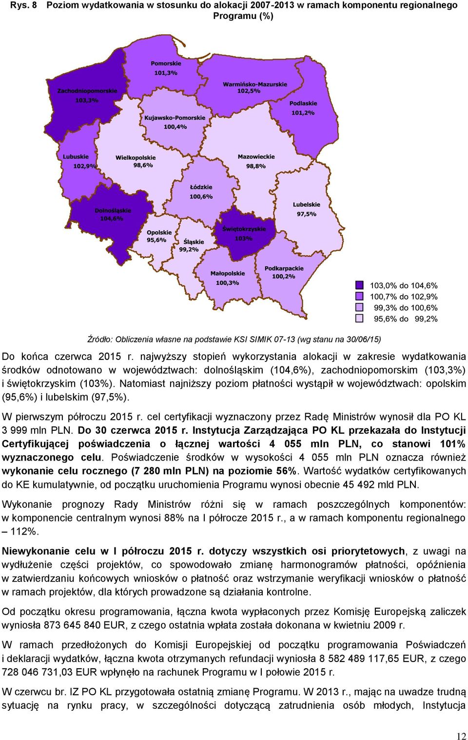 Natomiast najniższy poziom płatności wystąpił w województwach: opolskim (95,6%) i lubelskim (97,5%). W pierwszym półroczu 2015 r.