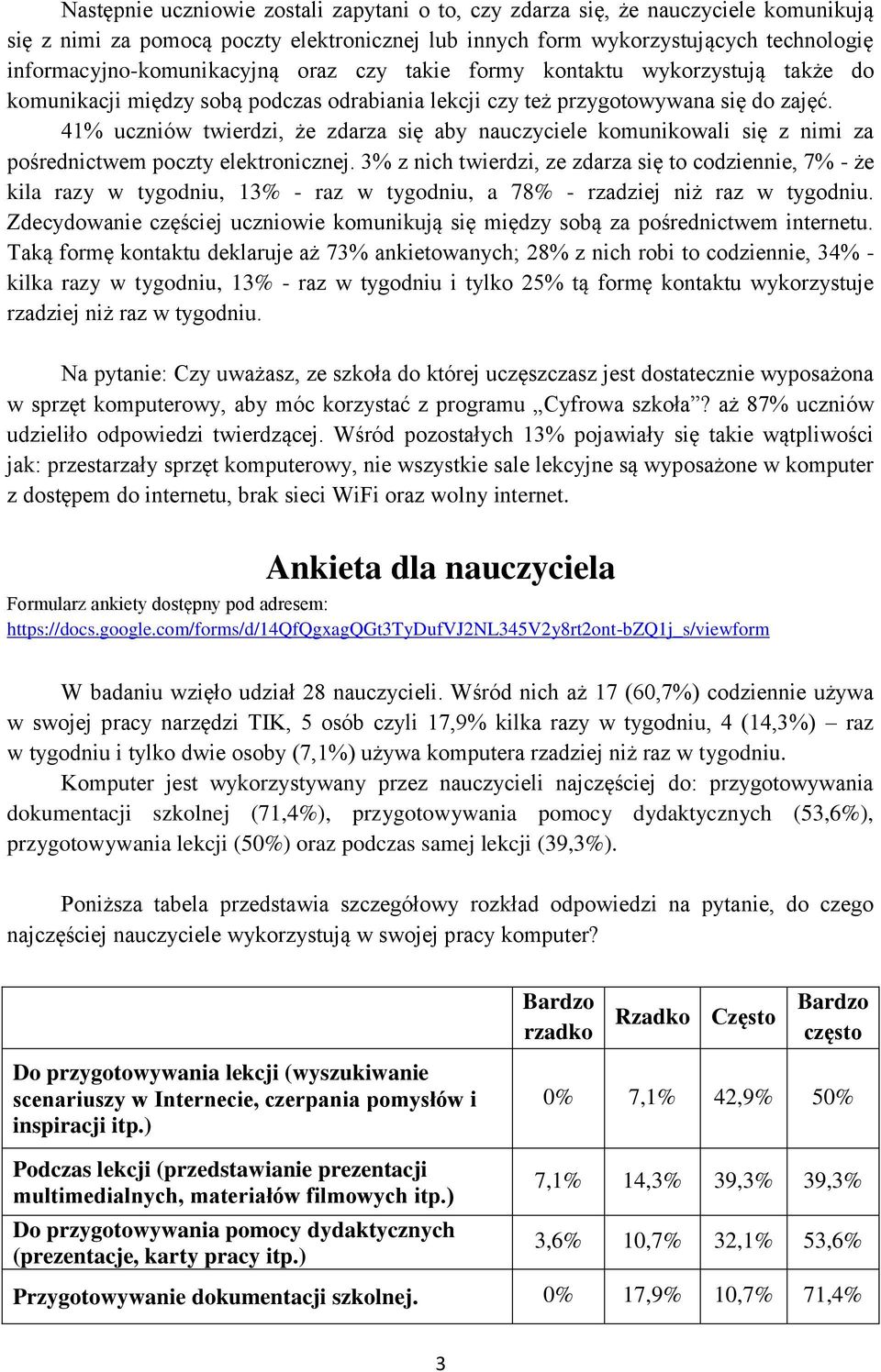 41% uczniów twierdzi, że zdarza się aby nauczyciele komunikowali się z nimi za pośrednictwem poczty elektronicznej.