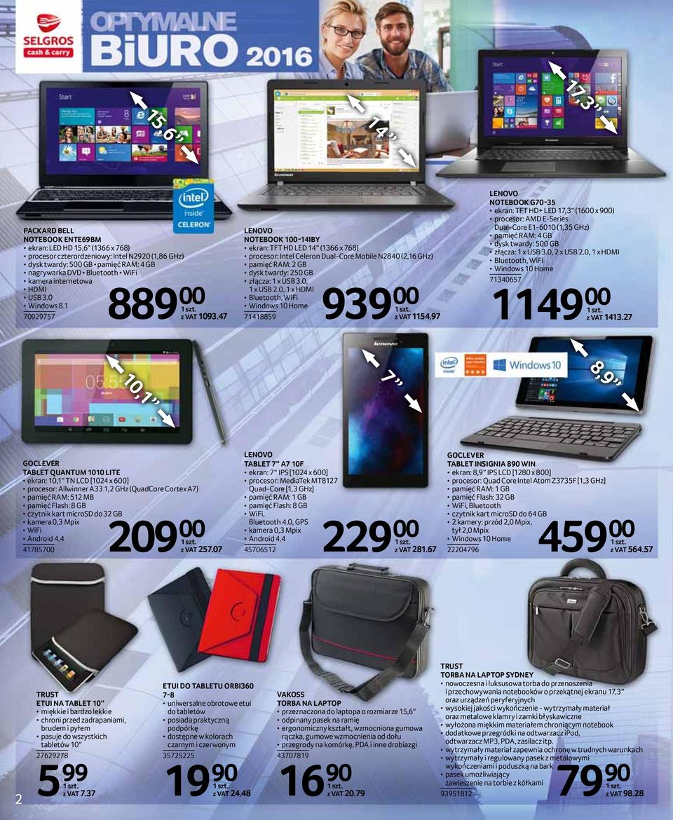 47 LENOVO NOTEBOOK 1-14IBY ekran: TFT HD LED 14 (1366 x 768) procesor: Intel Celeron Dual-Core Mobile N2840 (2,16 GHz) pamięć RAM: 2 GB dysk twardy: 250 GB złącza: 1 x USB 3.0, 1 x USB 2.
