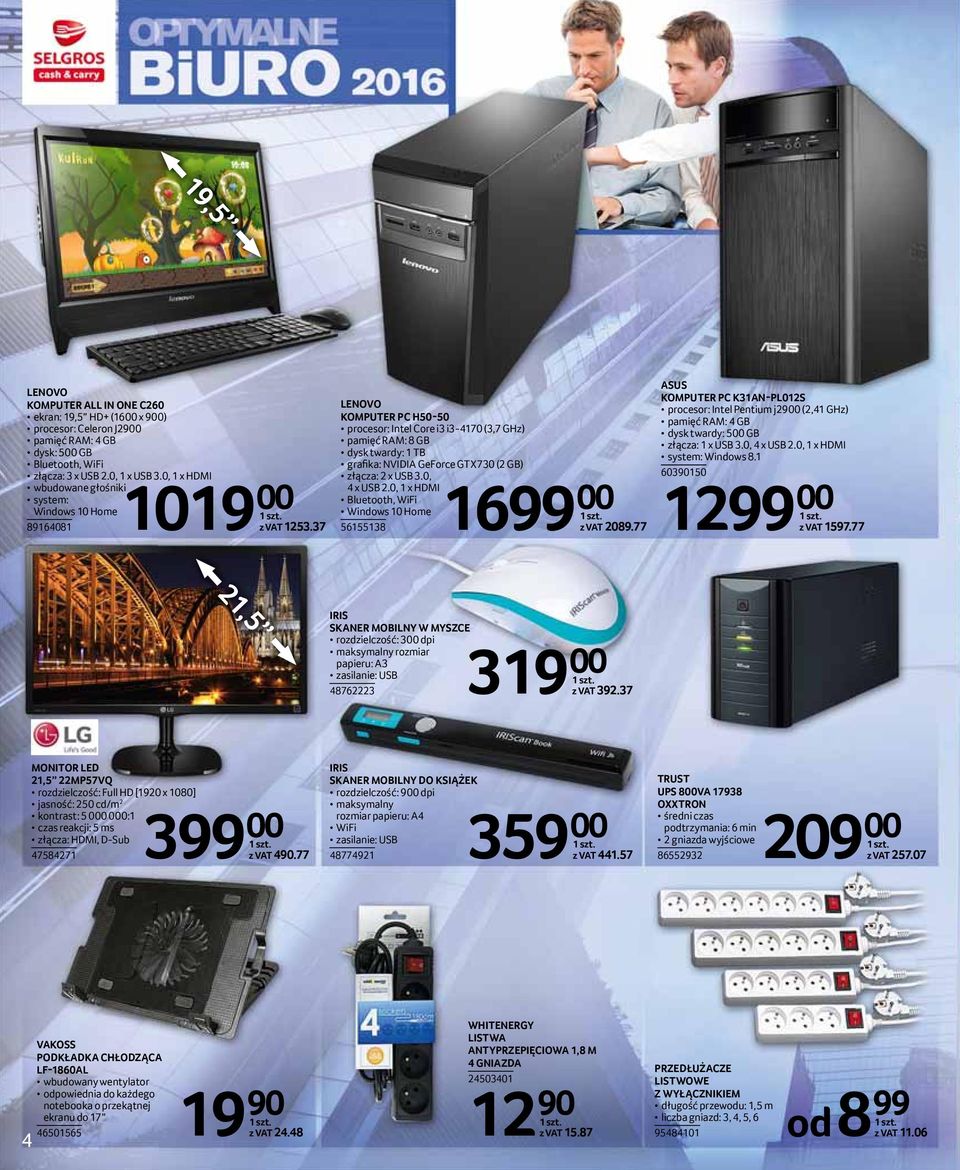 37 LENOVO KOMPUTER PC H50-50 procesor: Intel Core i3 i3-4170 (3,7 GHz) pamięć RAM: 8 GB dysk twardy: 1 TB grafika: NVIDIA GeForce GTX730 (2 GB) złącza: 2 x USB 3.0, 4 x USB 2.