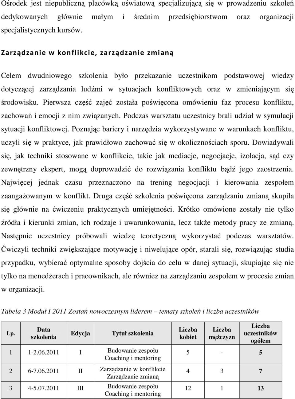 się środowisku. Pierwsza część zajęć została poświęcona omówieniu faz procesu konfliktu, zachowań i emocji z nim związanych.