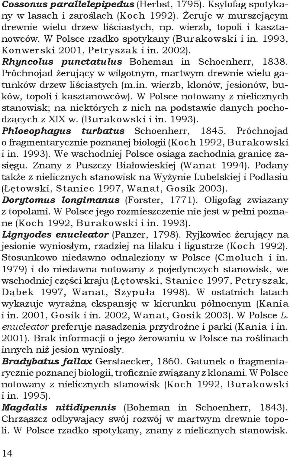 Próchnojad żerujący w wilgotnym, martwym drewnie wielu gatunków drzew liściastych (m.in. wierzb, klonów, jesionów, buków, topoli i kasztanowców).