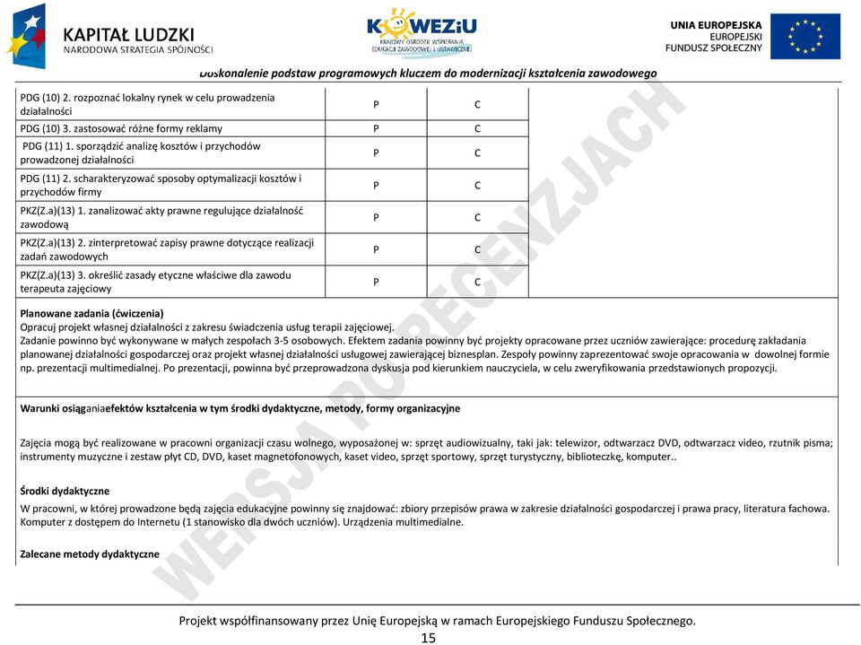 zanalizować akty prawne regulujące działalność zawodową KZ(Z.a)(13) 2. zinterpretować zapisy prawne dotyczące realizacji zadań zawodowych KZ(Z.a)(13) 3.