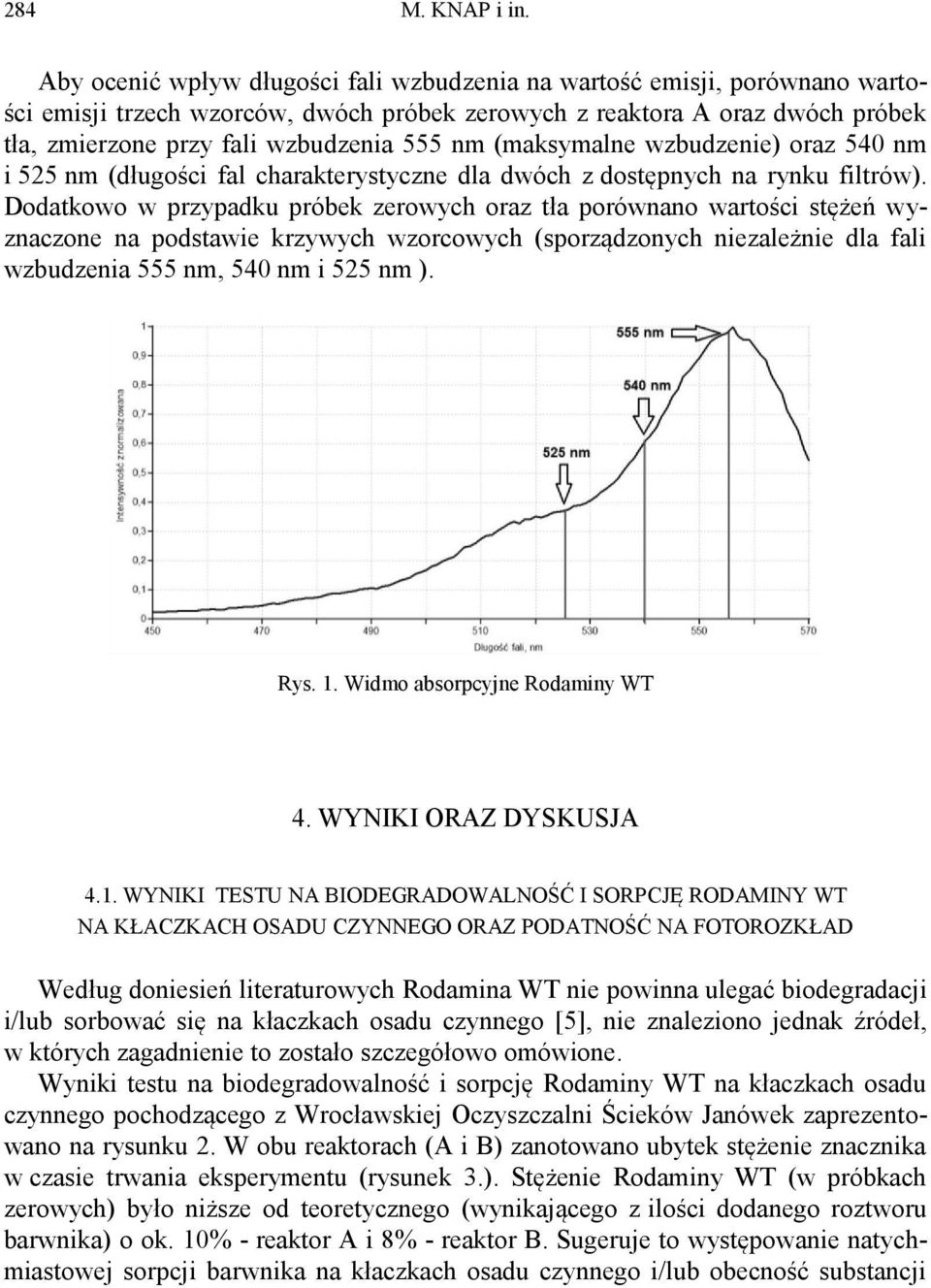 (maksymalne wzbudzenie) oraz 540 nm i 525 nm (długości fal charakterystyczne dla dwóch z dostępnych na rynku filtrów).