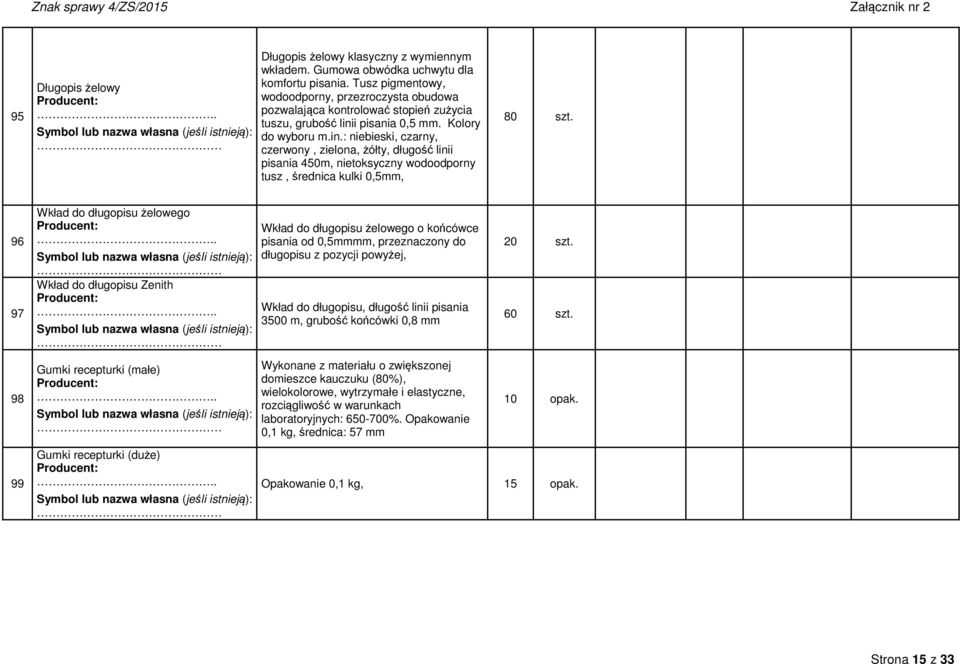 i pisania 0,5 mm. Kolory do wyboru m.in.: niebieski, czarny, czerwony, zielona, żółty, długość linii pisania 450m, nietoksyczny wodoodporny tusz, średnica kulki 0,5mm, 80 szt.