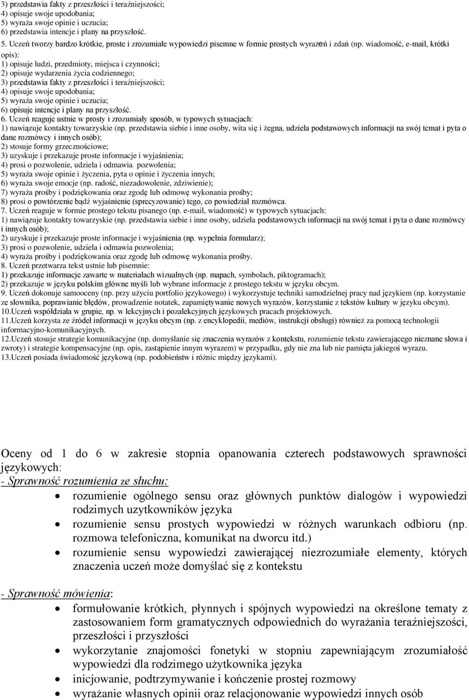 upodobania; 5) wyraża swoje opinie i uczucia; 6) opisuje intencje i plany na przyszłość. 6. Uczeń reaguje ustnie w prosty i zrozumiały sposób, w typowych sytuacjach: 1) nawiązuje kontakty towarzyskie (np.