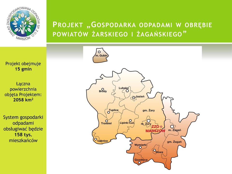 Łączna powierzchnia objęta Projektem: 2058 km 2