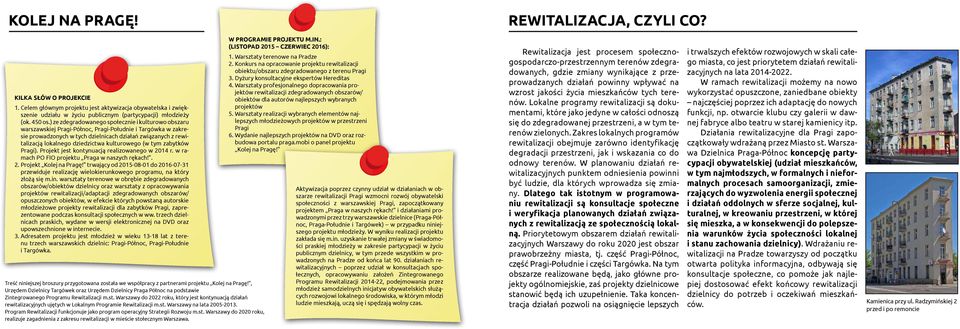 dziedzictwa kulturowego (w tym zabytków Pragi). Projekt jest kontynuacją realizowanego w 2014 r. w ramach PO FIO projektu Praga w naszych rękach!. 2. Projekt Kolej na Pragę!