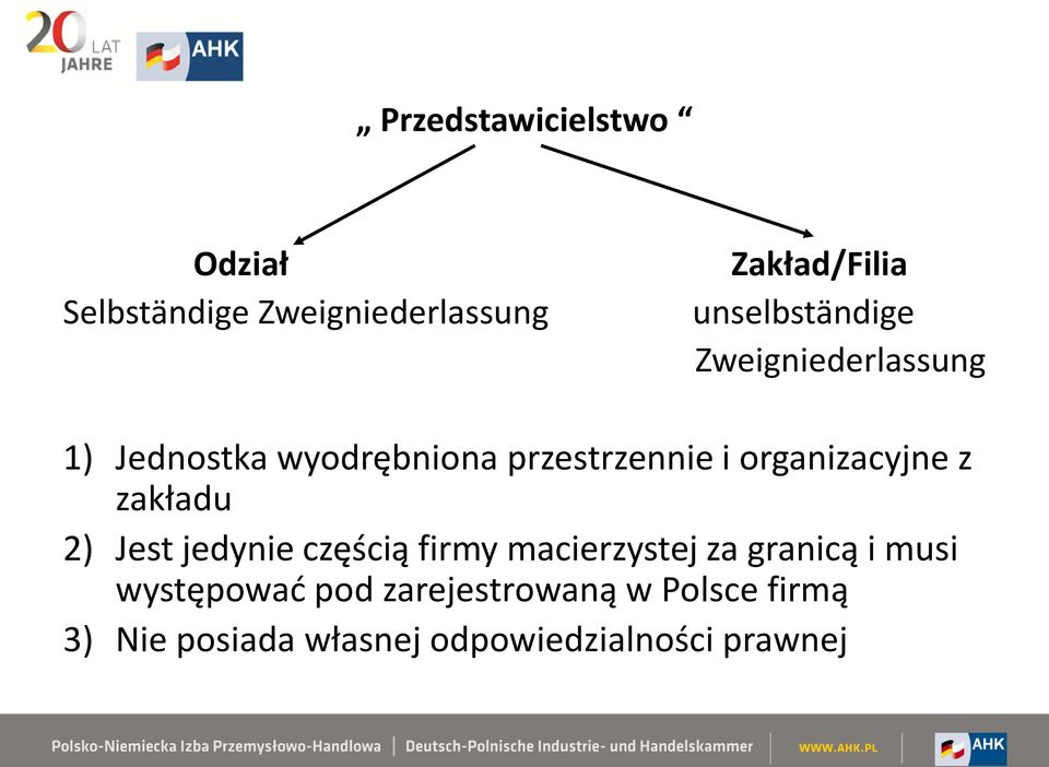 organizacyjne z zakładu 2) Jest jedynie częścią firmy macierzystej za granicą i