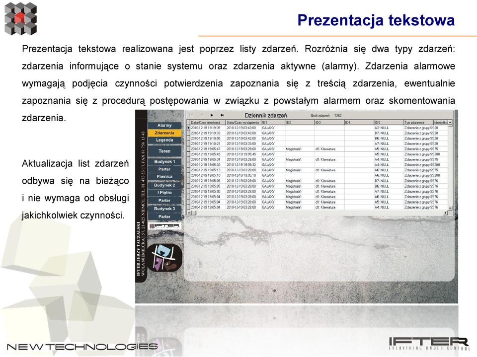 Zdarzenia alarmowe wymagają podjęcia czynności potwierdzenia zapoznania się z treścią zdarzenia, ewentualnie zapoznania