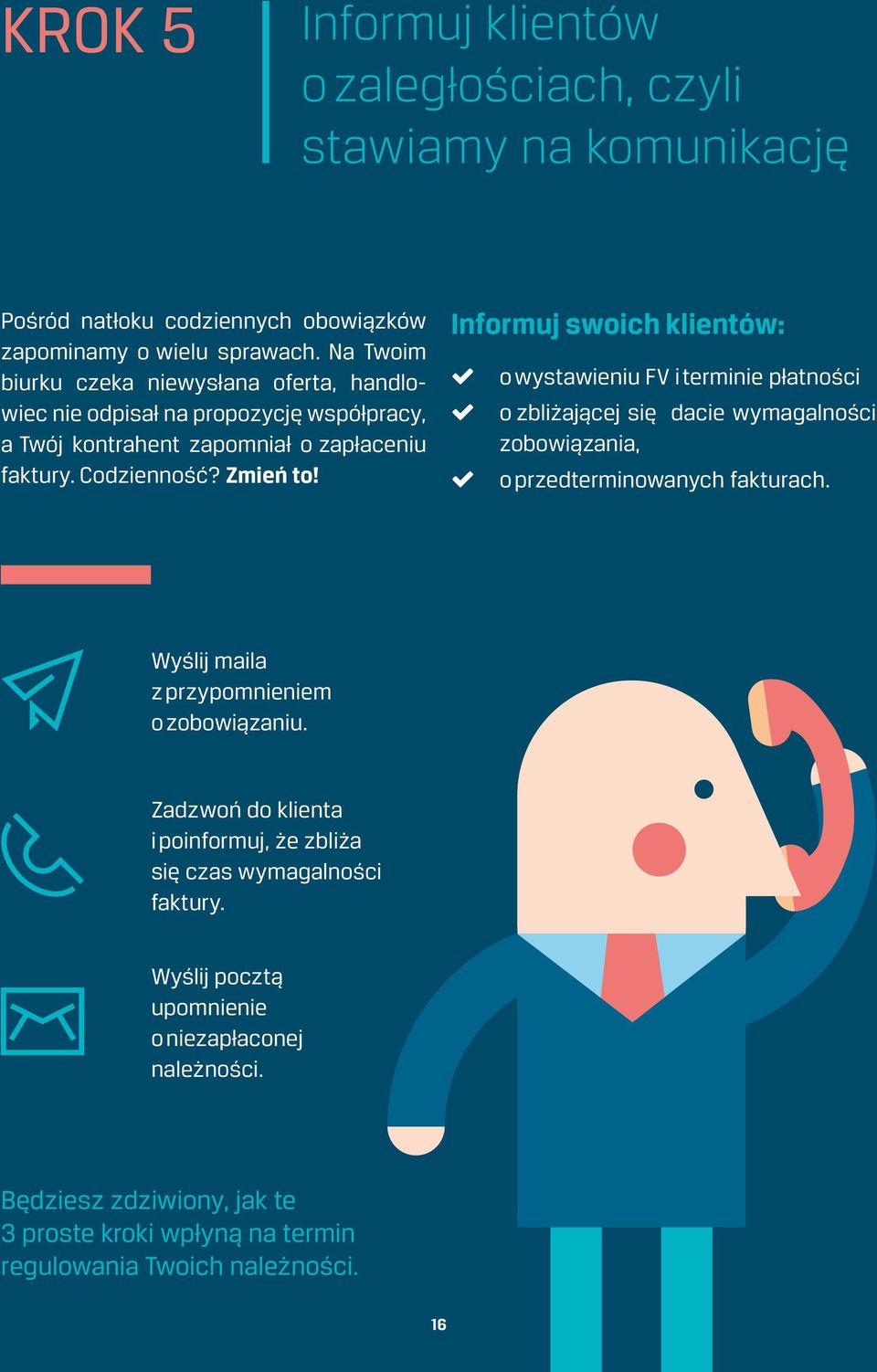 Informuj swoich klientów: o wystawieniu FV i terminie płatności o zbliżającej się dacie wymagalności zobowiązania, o przedterminowanych fakturach.
