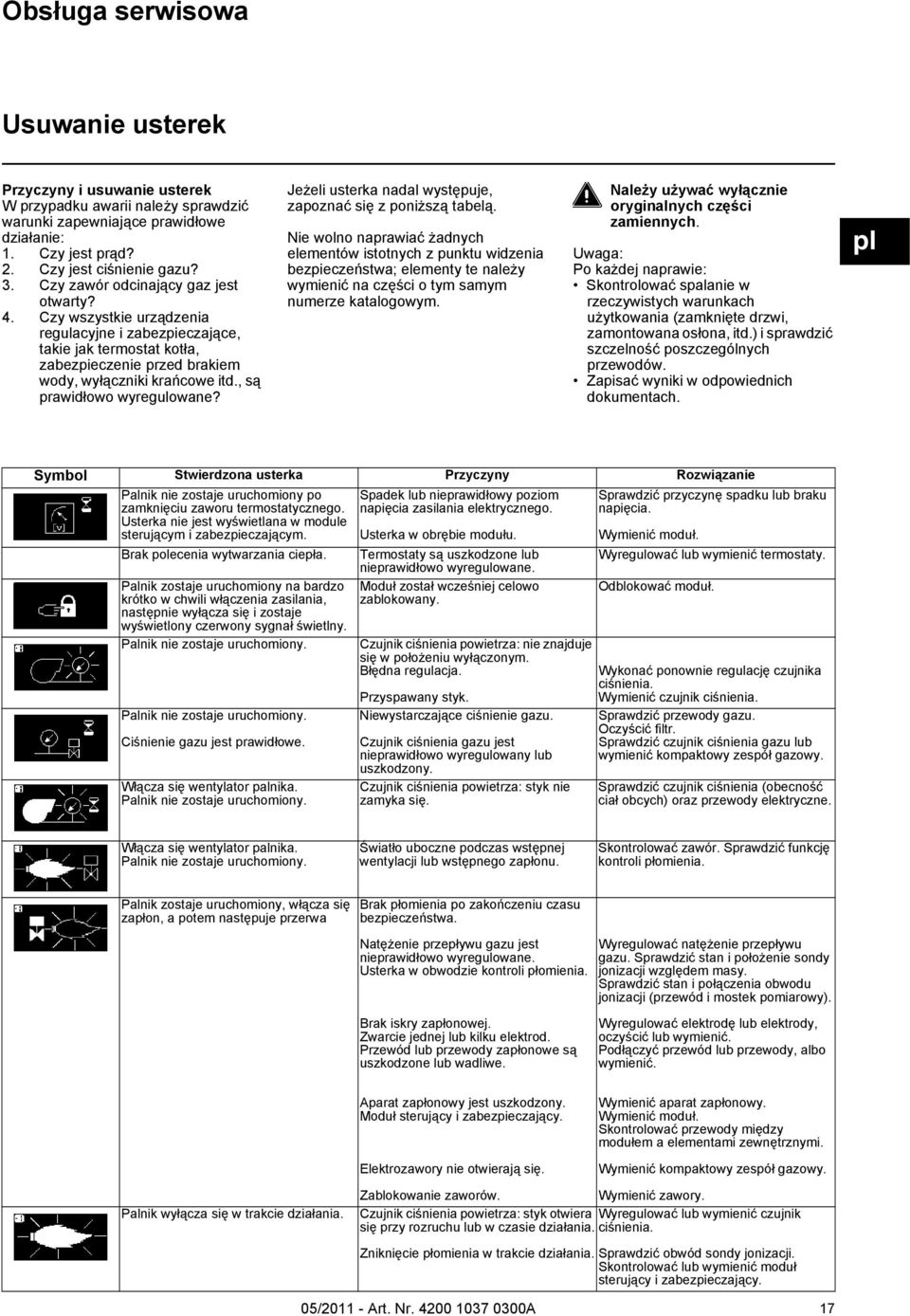 , są prawidłowo wyregulowane? Jeżeli usterka nadal występuje, zapoznać się z poniższą tabelą.