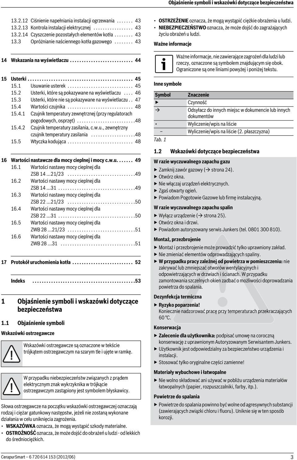 Usuwanie usterek............................ 45 5. Usterki, które są pokazywane na wyświetlaczu.... 46 5.3 Usterki, które nie są pokazywane na wyświetlaczu.. 47 5.4 Wartości czujnika............................ 48 5.