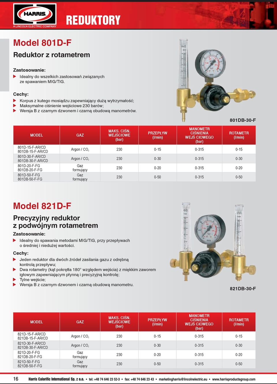 801DB-30-F 801D-15-F-AR/CD 801DB-15-F-AR/CD 801D-30-F-AR/CD 801DB-30-F-AR/CD 801D-20-F-FG 801DB-20-F-FG 801D-50-F-FG 801DB-50-F-FG (l/min) WEJŚ CIOWEGO ROTAMETR (l/min) Argon / CO 2 230 0-15 0-315