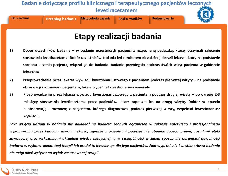 Badanie przebiegało podczas dwóch wizyt pacjenta w gabinecie lekarskim.
