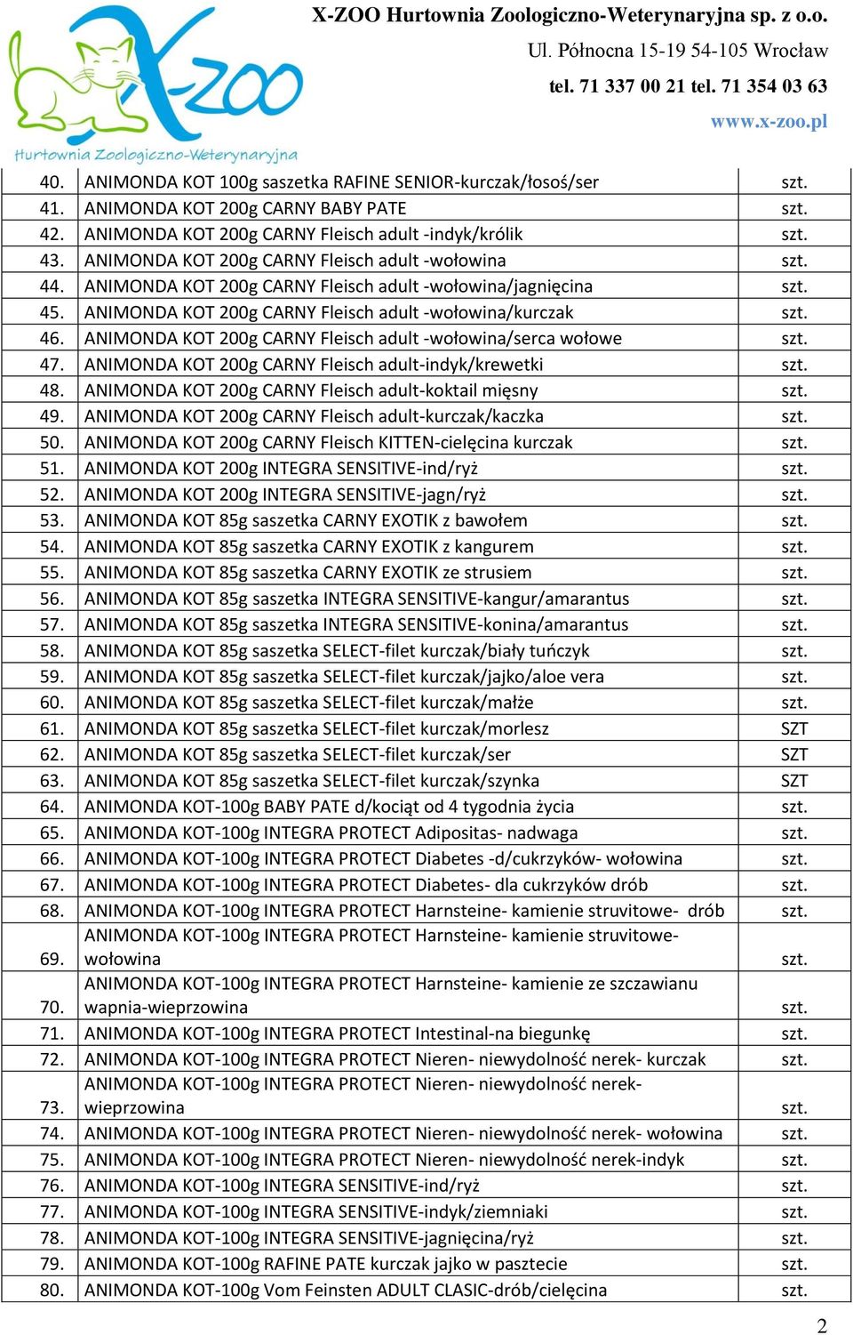 ANIMONDA KOT 200g CARNY Fleisch adult -wołowina/serca wołowe 47. ANIMONDA KOT 200g CARNY Fleisch adult-indyk/krewetki 48. ANIMONDA KOT 200g CARNY Fleisch adult-koktail mięsny 49.