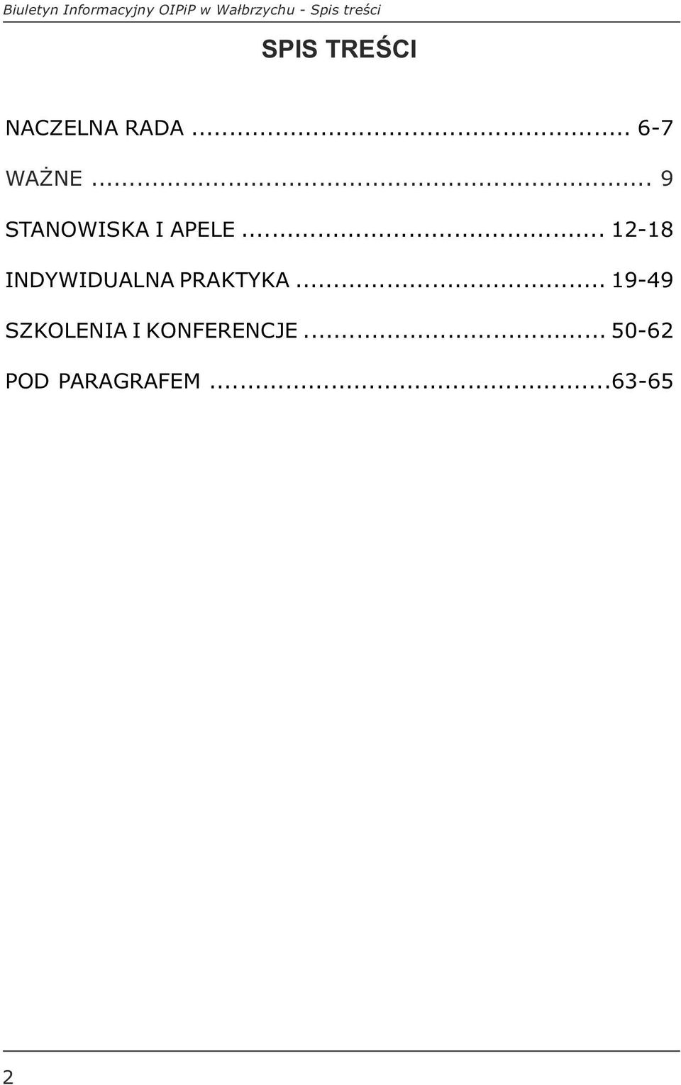 .. 9 STANOWISKA I APELE... 12-18 INDYWIDUALNA PRAKTYKA.