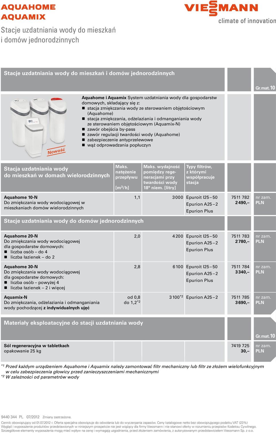 odmanganiania wody ze sterowaniem objętościowym (Aquamix-N) zawór obejścia by-pass zawór regulacji twardości wody (Aquahome) zabezpieczenie antyprzelewowe wąż odprowadzania popłuczyn Stacja