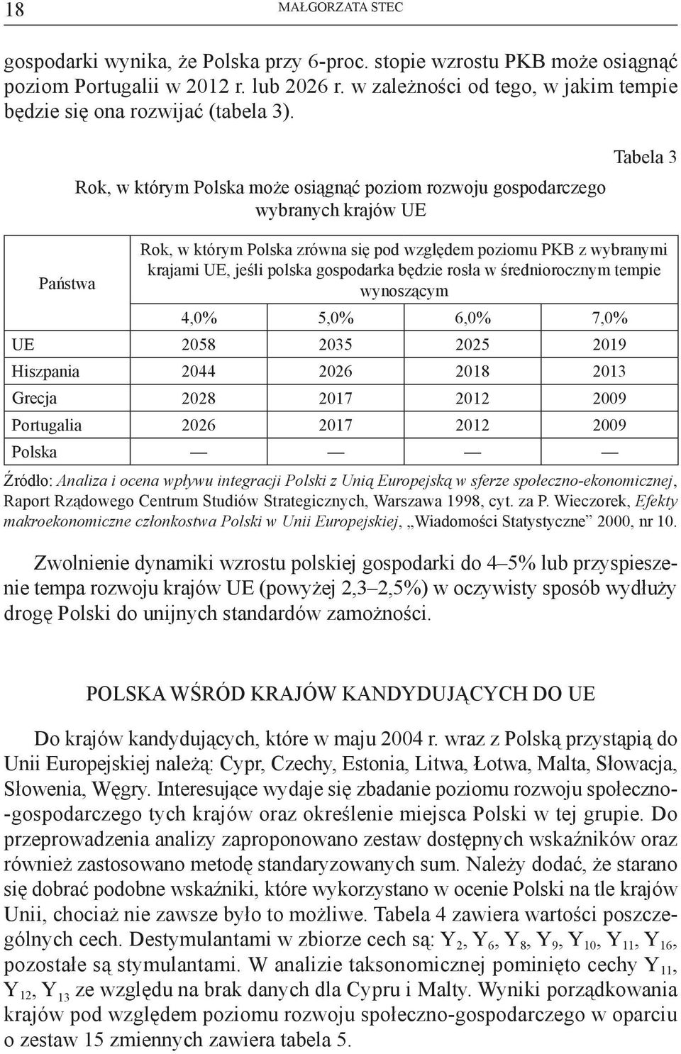 Państwa Rok, w którym Polska może osiągnąć poziom rozwoju gospodarczego wybranych krajów UE Tabela 3 Rok, w którym Polska zrówna się pod względem poziomu PKB z wybranymi krajami UE, jeśli polska