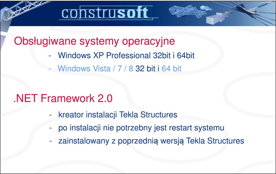 0 - kreator instalacji Tekla Structures - po instalacji nie