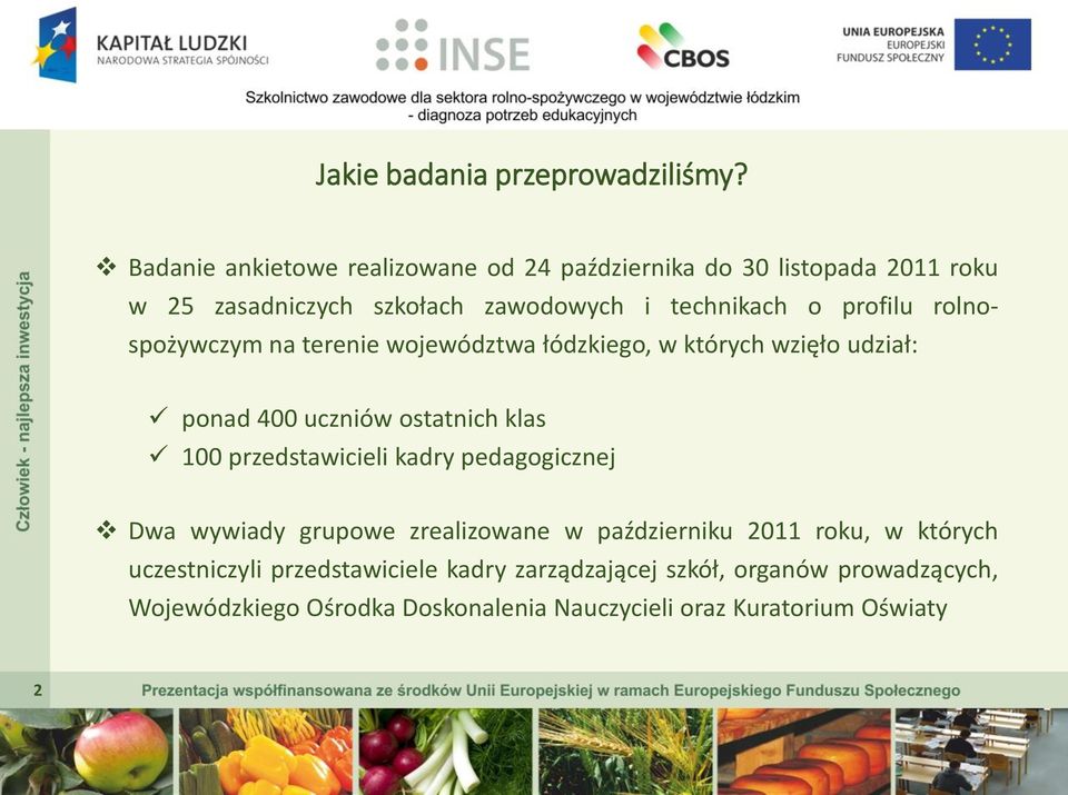 profilu rolnospożywczym na terenie województwa łódzkiego, w których wzięło udział: ponad 400 uczniów ostatnich klas 100
