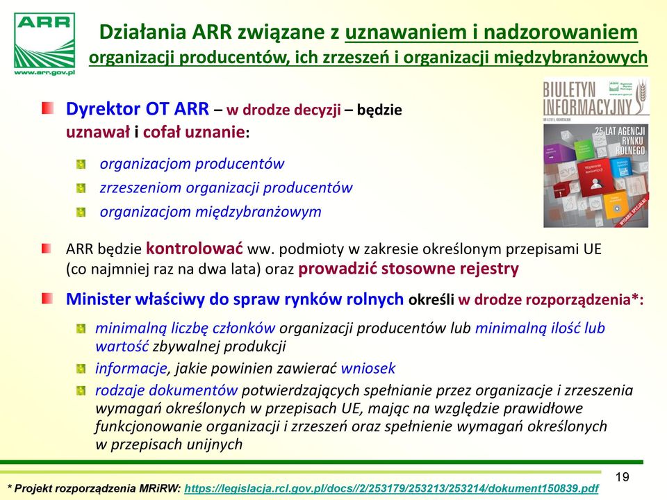 podmioty w zakresie określonym przepisami UE (co najmniej raz na dwa lata) oraz prowadzić stosowne rejestry Minister właściwy do spraw rynków rolnych określi w drodze rozporządzenia*: minimalną