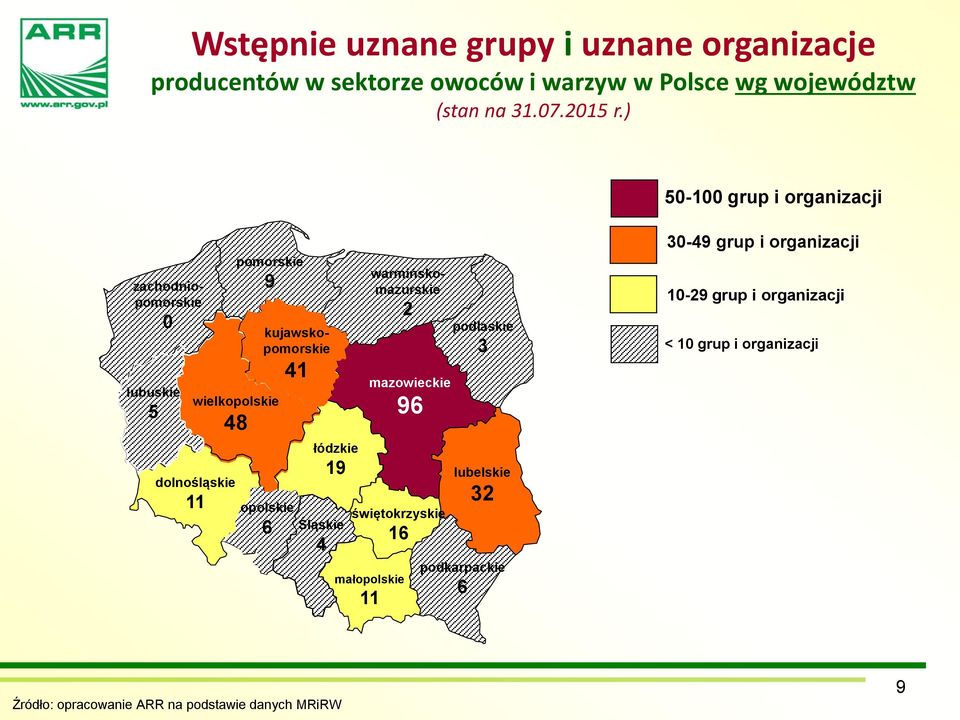 wielkopolskie 48 dolnośląskie 11 opolskie 6 Śląskie 4 2 mazowieckie 96 łódzkie 19 lubelskie 32 świętokrzyskie 16 małopolskie 11