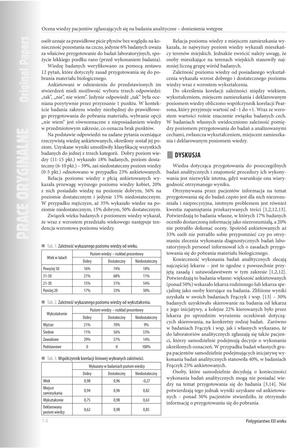 Wiedzę badanych weryfikowano za pomocą zestawu 12 pytań, które dotyczyły zasad przygotowania się do pobrania materiału biologicznego.
